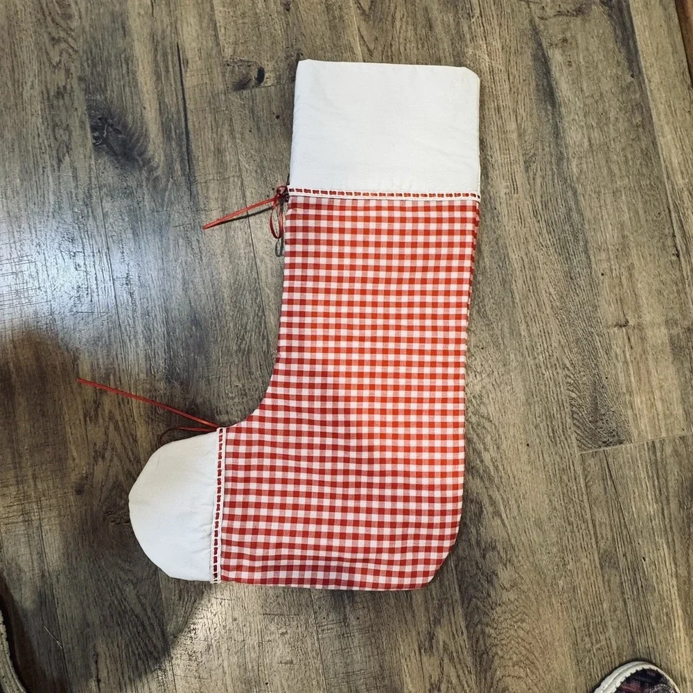 Set Of 2 Handmade Vintage Red Check Christmas Stockings 22